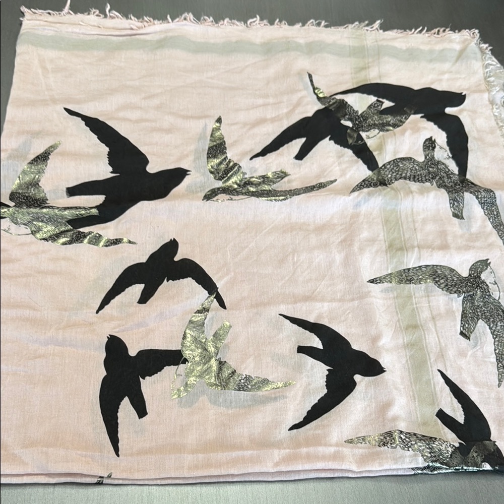 Bird Print Scarf in Black and Cream